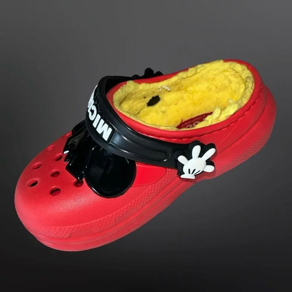 Toddler Mickey Mouse Crocs CLASSIC LINED Red Yellow Crocband Clog Size C 7